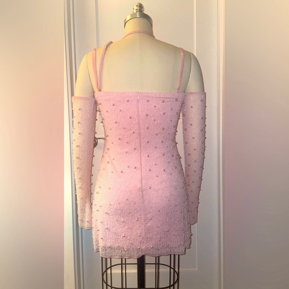 Soho Embellished Asymmetric Corset Mini Dress in Blush - Picture 4 of 4